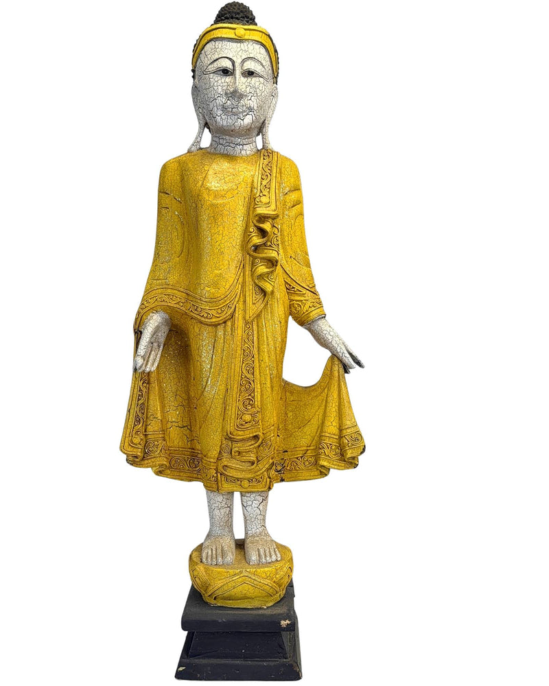 Bouddha debout de style Mandalay à la finition craquelée (87,5 cm) de 1969