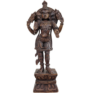 Grande statue en bois Abhaya Mudra du Seigneur Vishnu – Inde du Sud – 62 cm