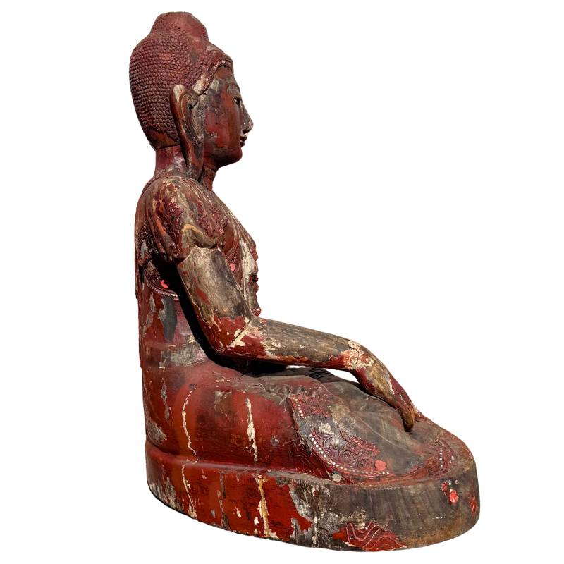 Large antique wooden Buddha statue from Myanmar
