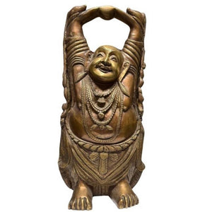 Grand Bouddha rieur en bronze – Figurines d'enfants et riche patine – 46 cm – 8,8 kg
