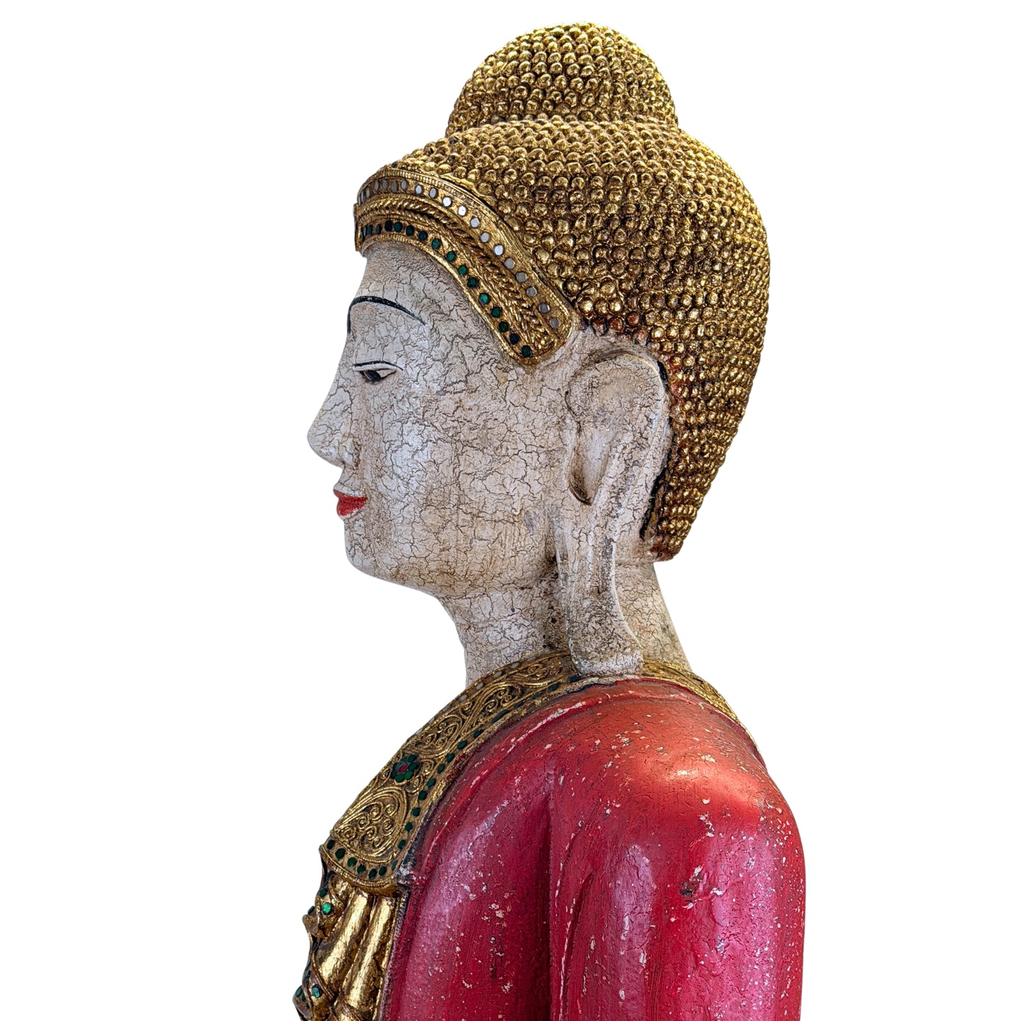 Grote decoratieve Birmese Boeddha van handbewerkt hout