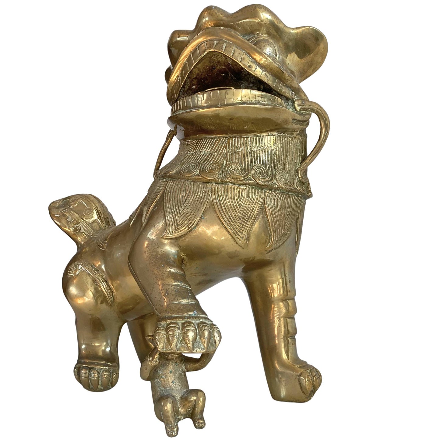 Large Foo Dogs statue, fire-gilded bronze, set of 2, heavy quality