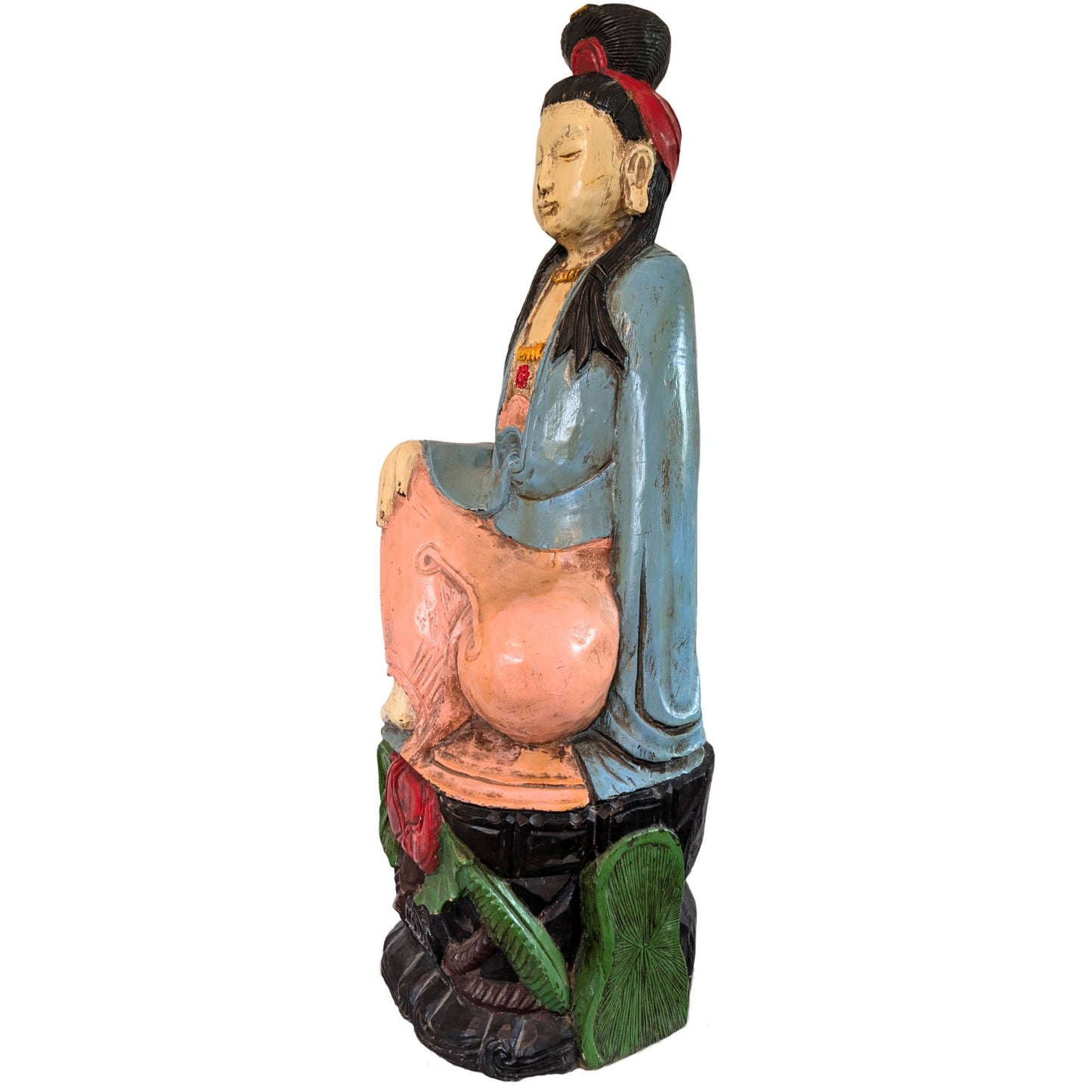 Large wooden Kwanyin sculpture from China with character