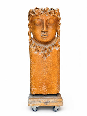 Monumental Kwan Yin Wood Sculpture – Vintage Statement Art for Yoga & Wellness – 159 cm