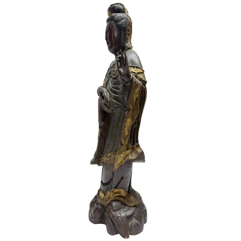 Antique wooden Guanyin statue from China