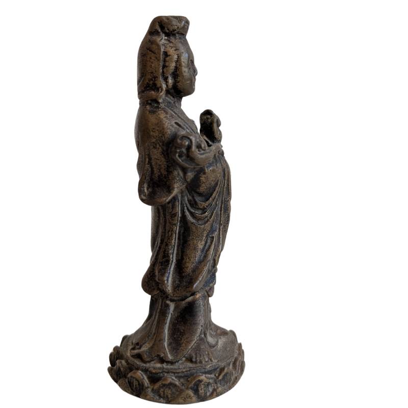 Protective Guanyin travel figure made of old bronze