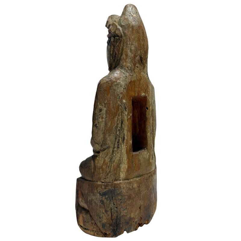 Old Chinese wooden Guanyin temple sculpture with original signs of use