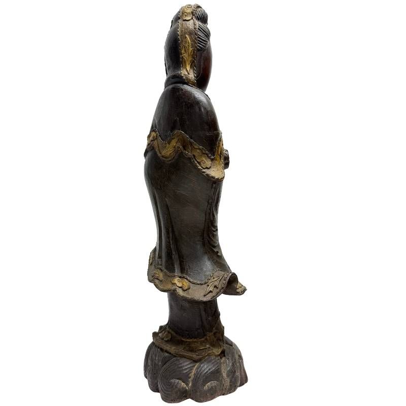 Chinese wooden Guanyin devotional statue with natural patina