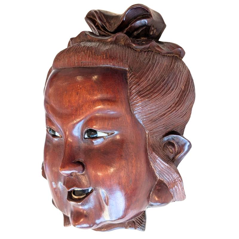 Wooden Guanyin mask head from China with inlaid eyes