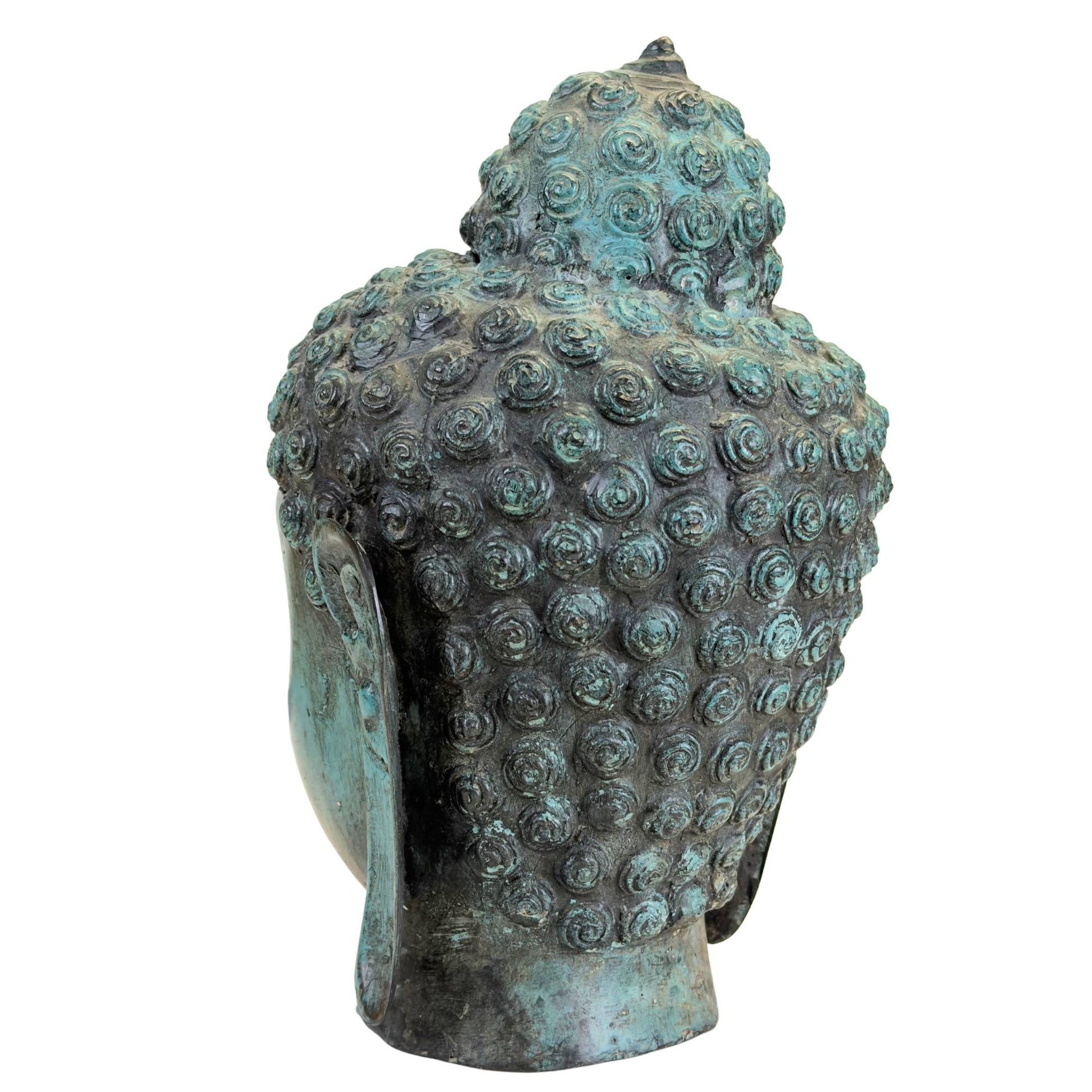 Hand-cast Buddha head of heavy bronze casting