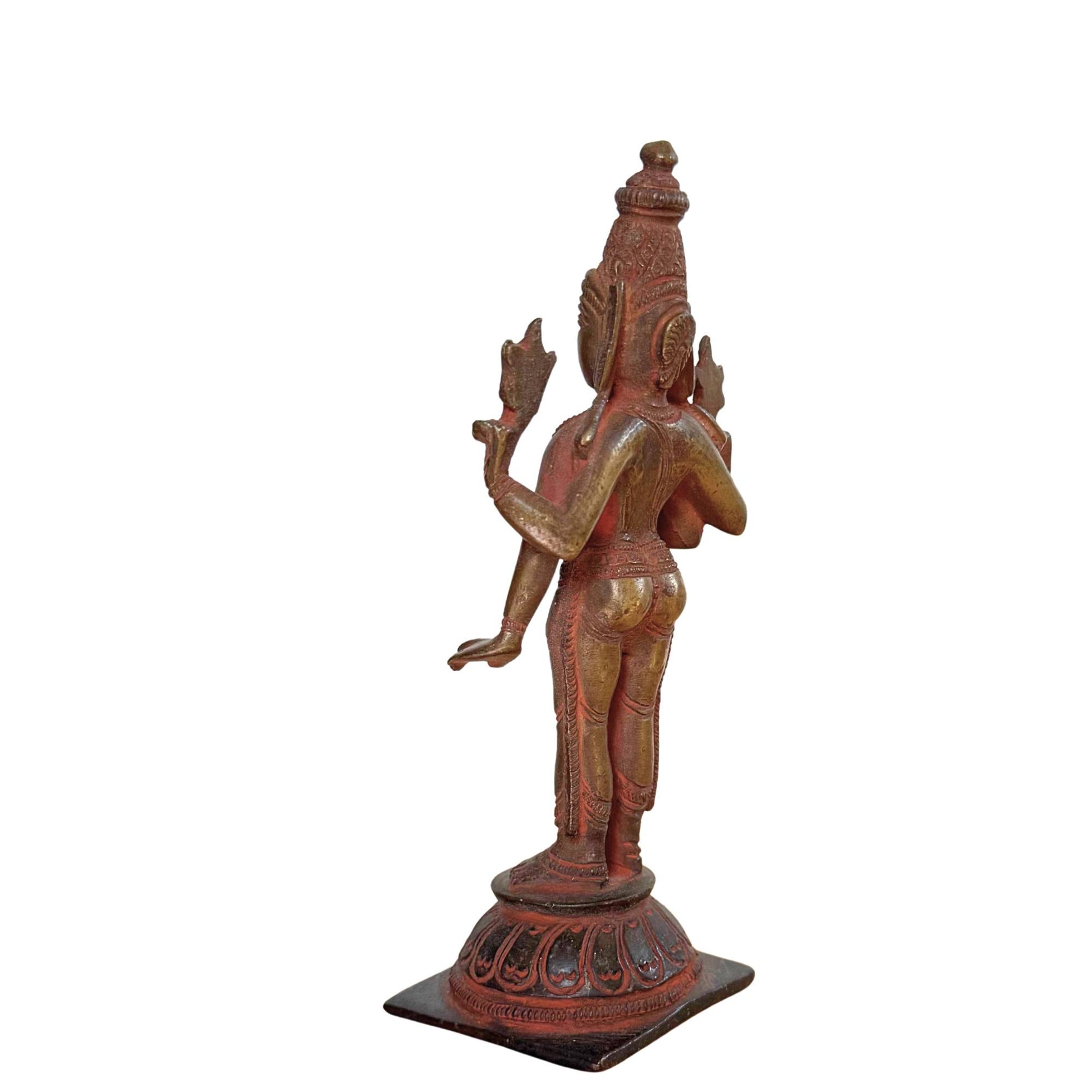 Handmade antique Vishnu statue crafted using the traditional lost-wax method