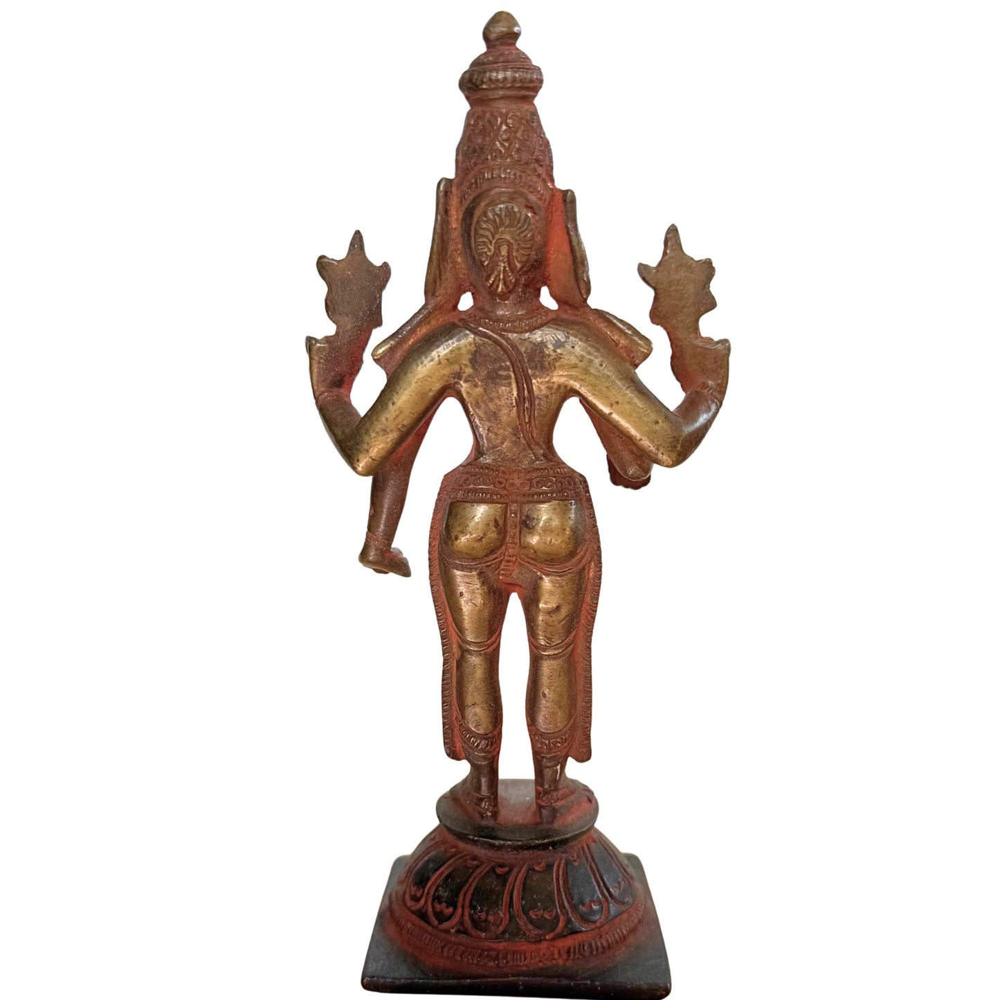 Bottom of a handmade antique Vishnu bronze showing authentic 19th-century casting marks.