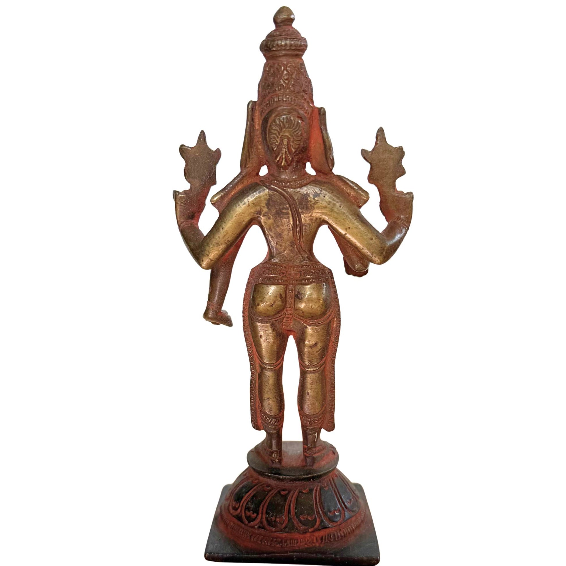 Bottom of a handmade antique Vishnu bronze showing authentic 19th-century casting marks.