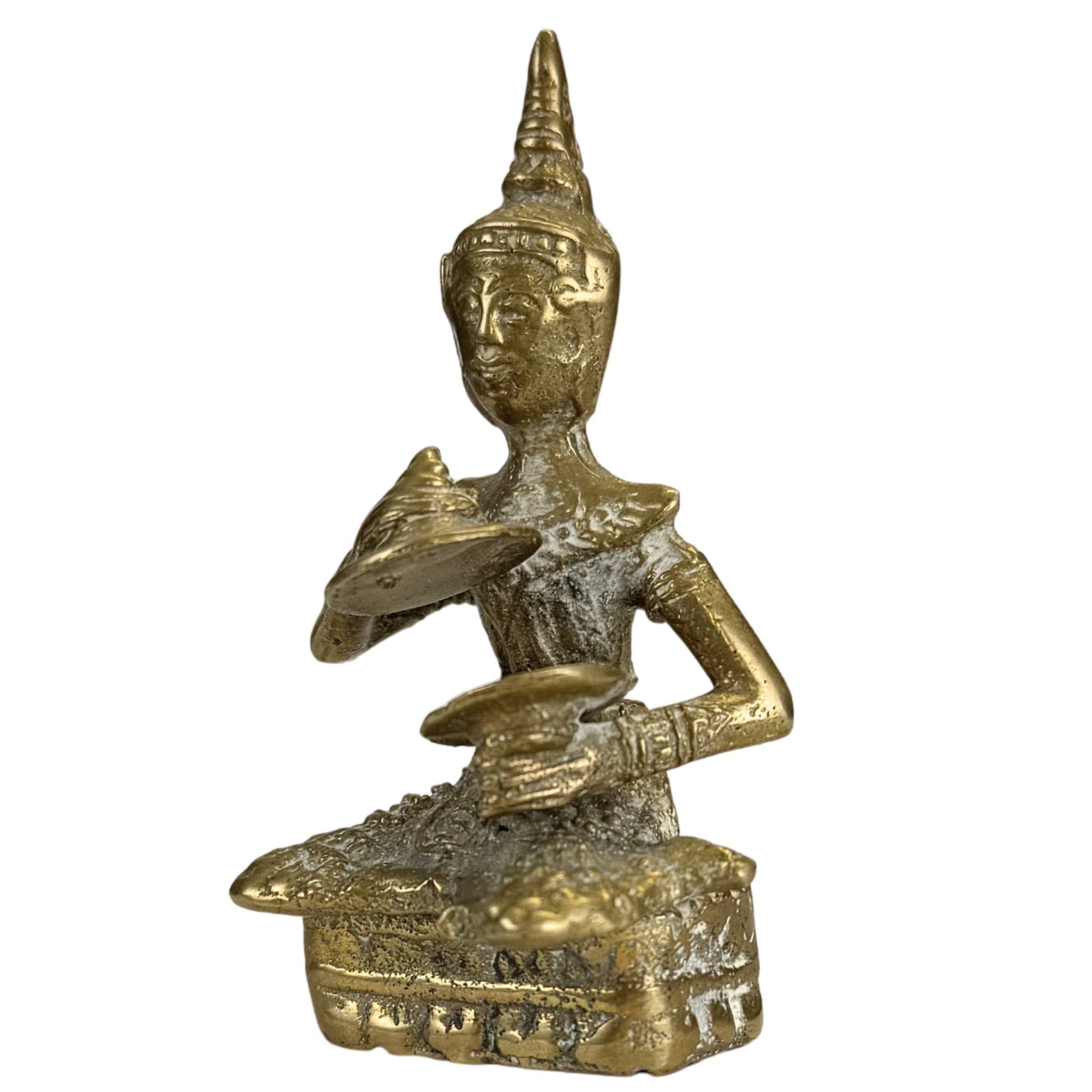 Handmade Thai bronze musician with traditional clothing details
