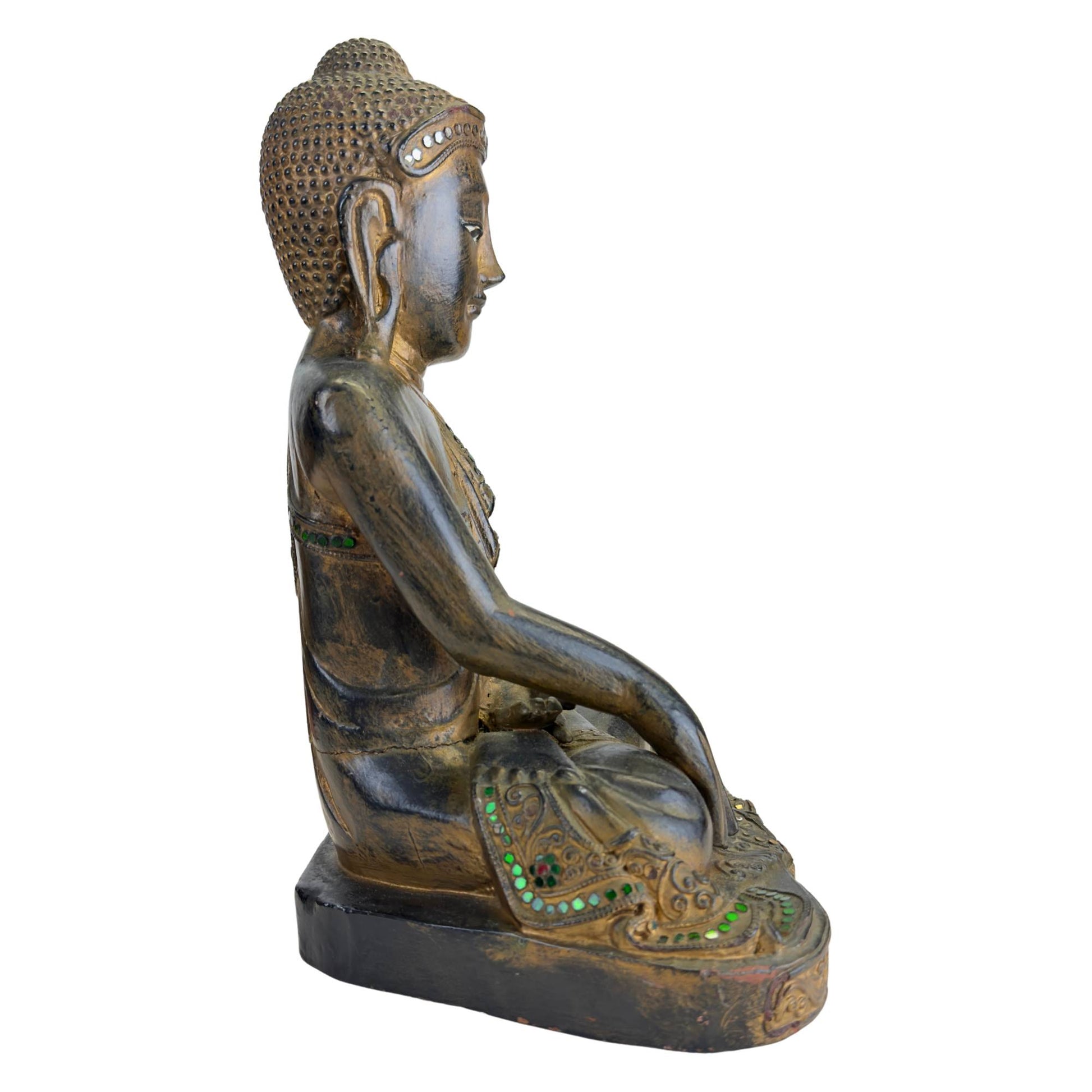 Hand-carved wooden Buddha from Myanmar in Mandalay style