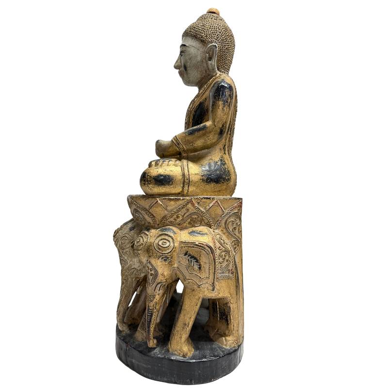 Hand-carved wooden Buddha statue from Burma