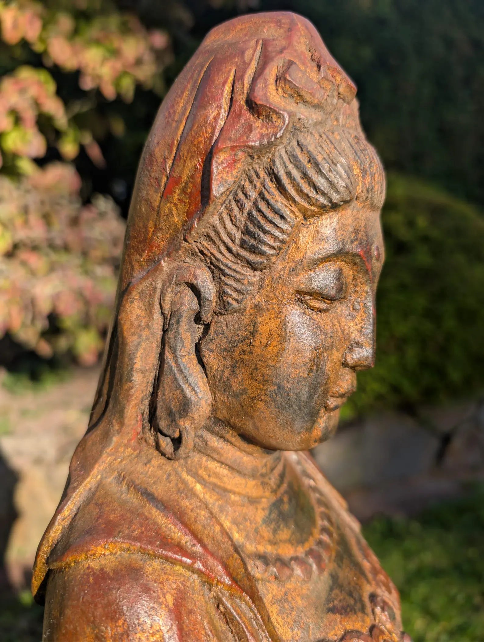 Hand-carved hardwood Kwanyin dragon Qing Dynasty validated