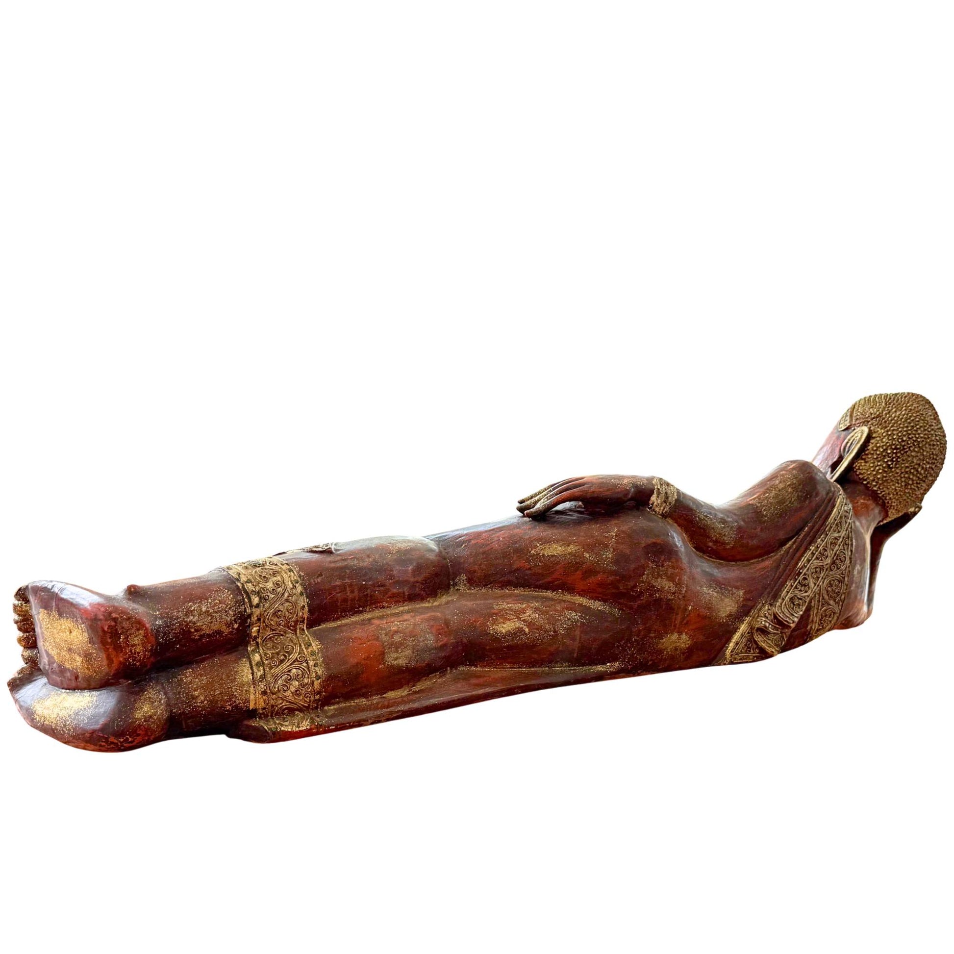 Detail of the manual woodworking of the supporting arm of the Burmese Buddha