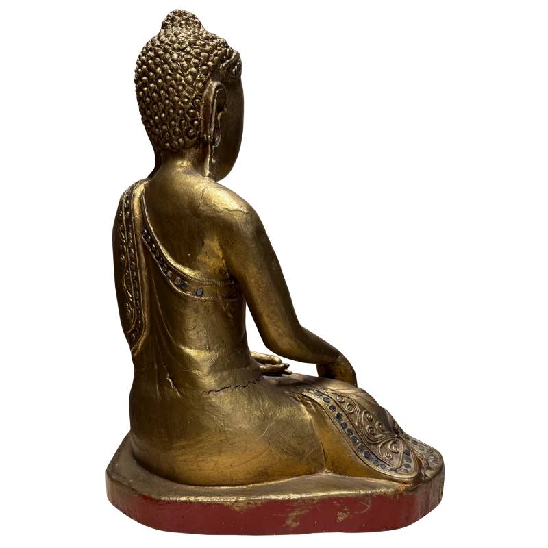 Hand-carved wooden Buddha statue Mandalay style validated
