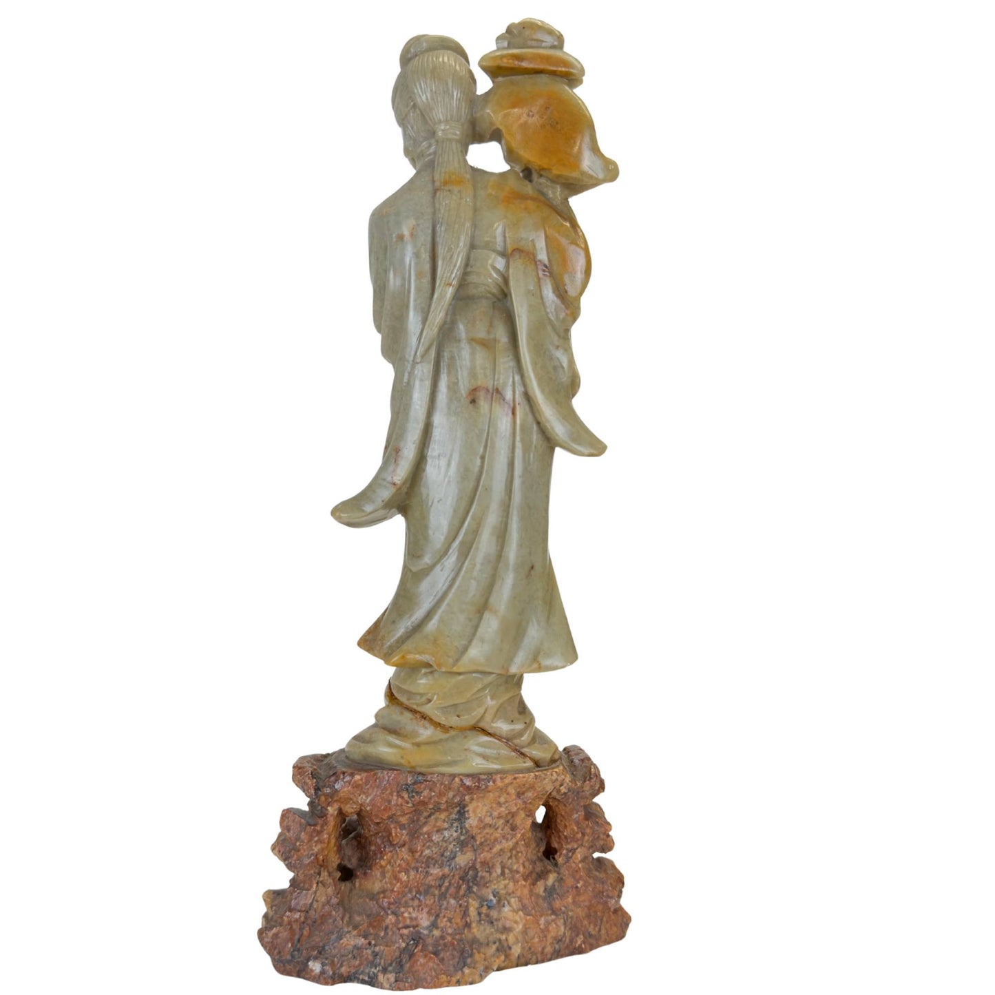 Authentic hand-carved stone statue with a lotus symbol for strength and fearlessness.