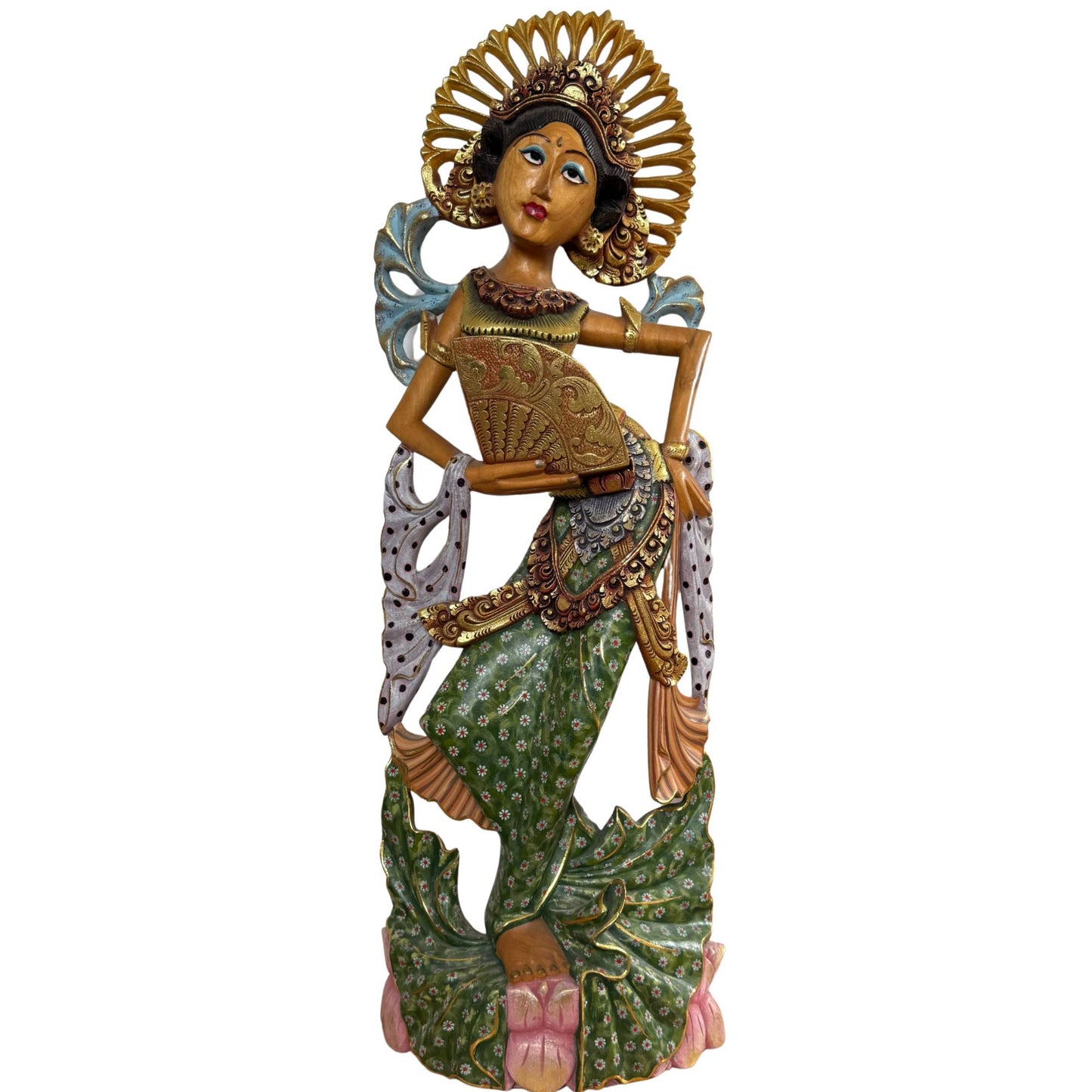 The Heavenly Legong: A monumental 71 cm Balinese dancer, symbol of divine grace and spiritual connection.