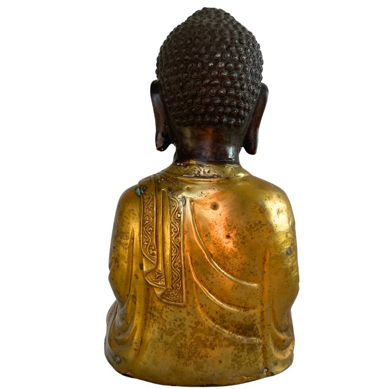 Himalayan bronze Amitabha Buddha with patina and gilding in a meditation posture