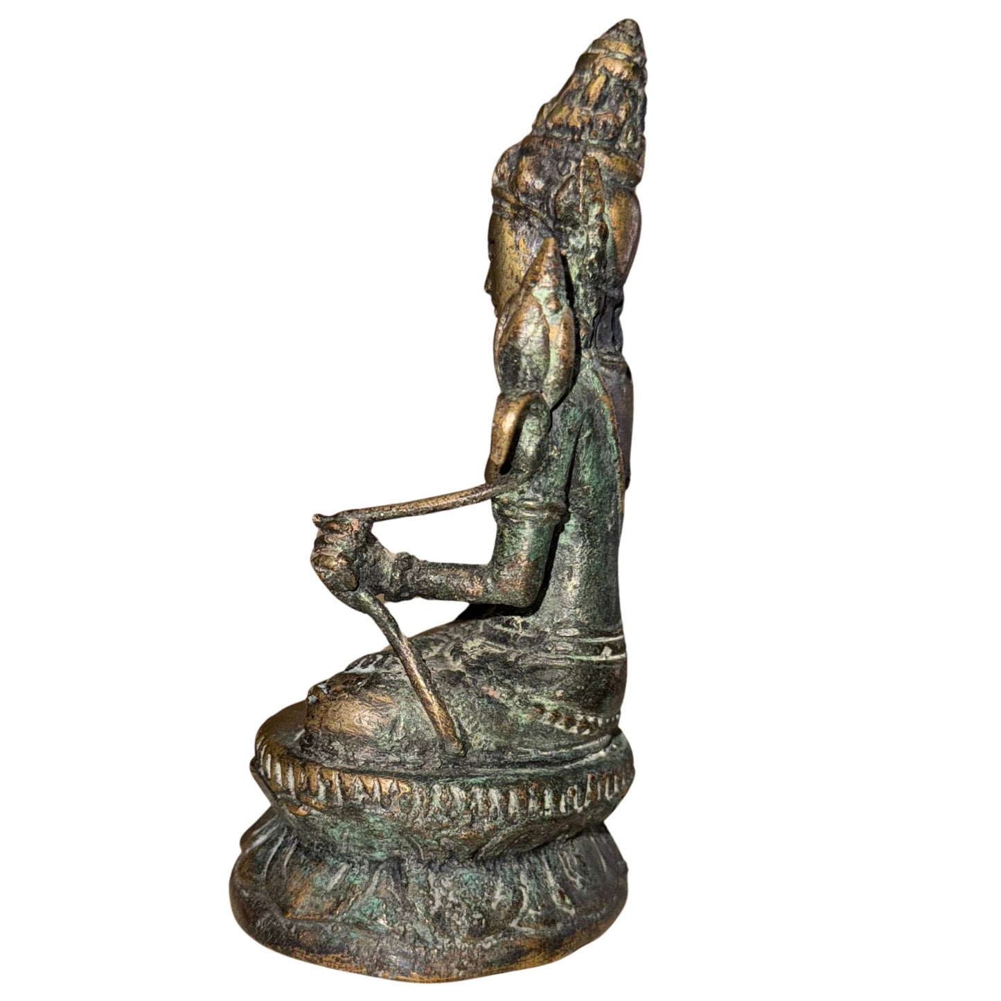 Bronze Himalayan Avalokiteshvara Padmapani with lotus bud and spiritual symbolism