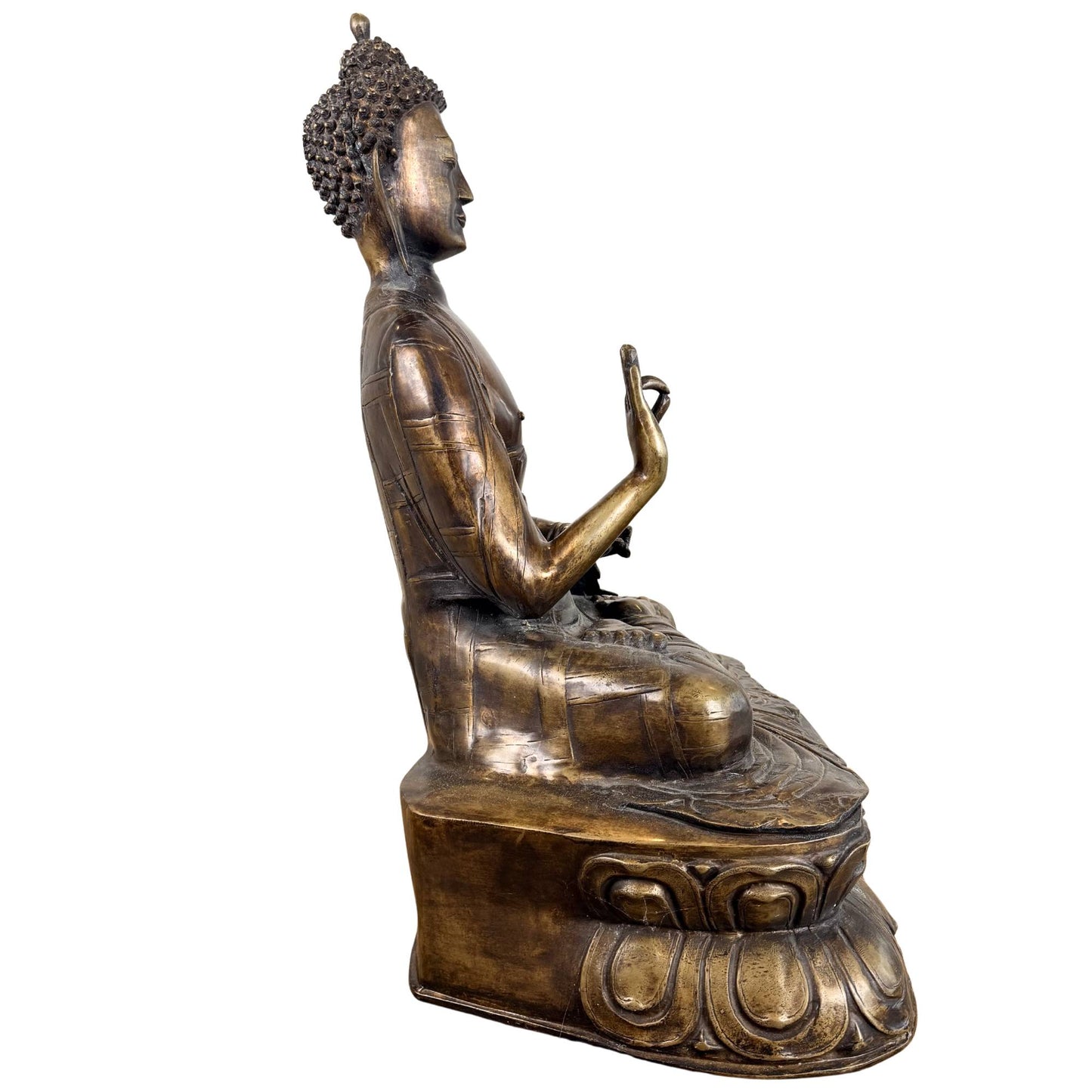 Bronze Himalayan Buddha in abhaya mudra with protective spiritual meaning