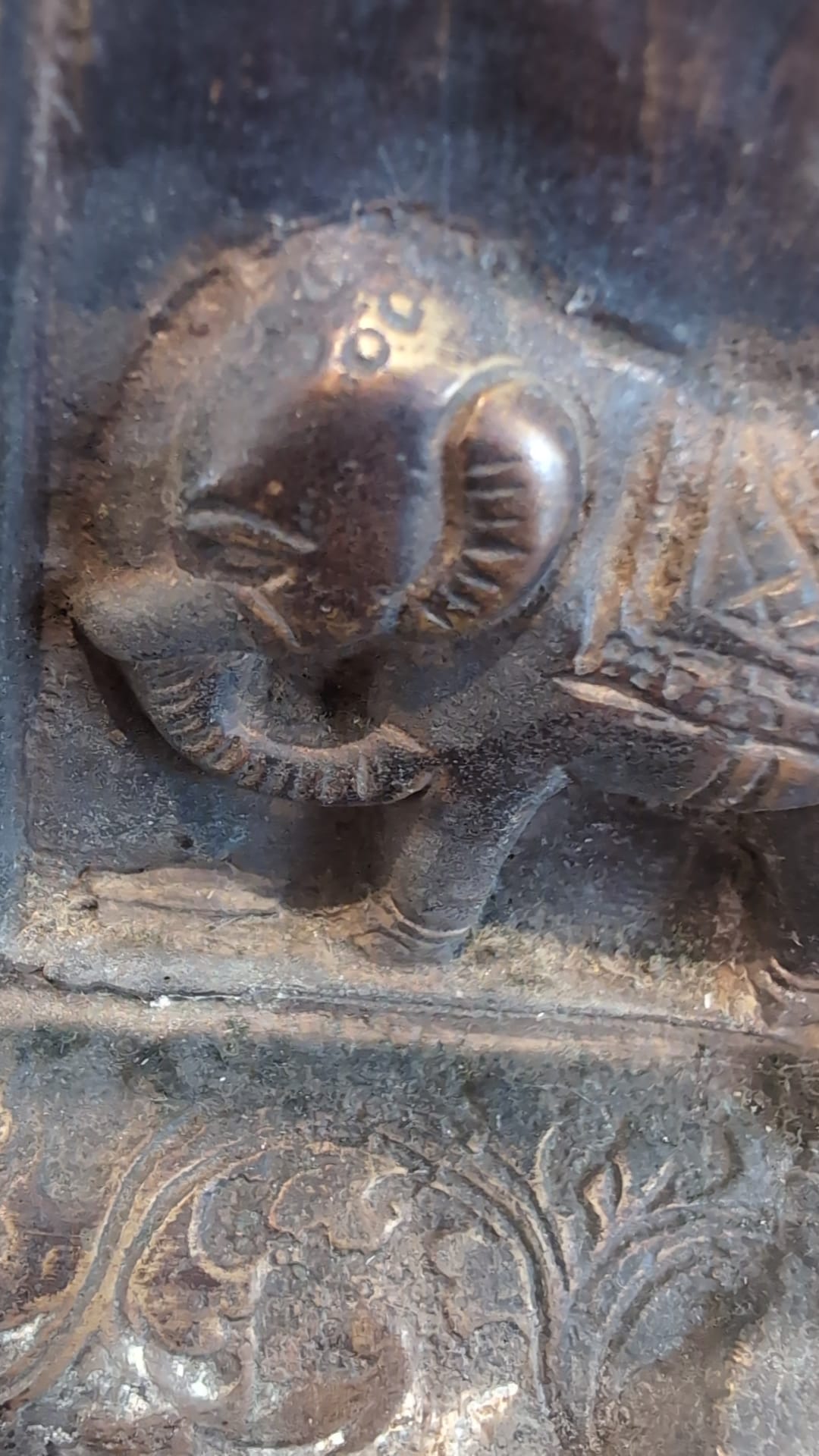 Detail of Himalayan bronze Buddha with natural wear