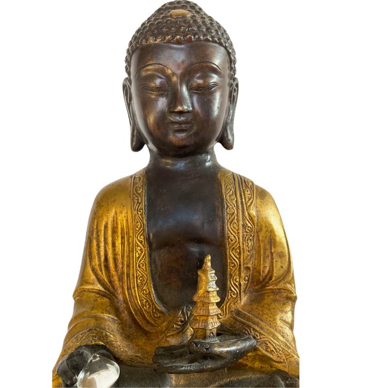 Himalayan bronze Buddha with combination of stupa and crystal