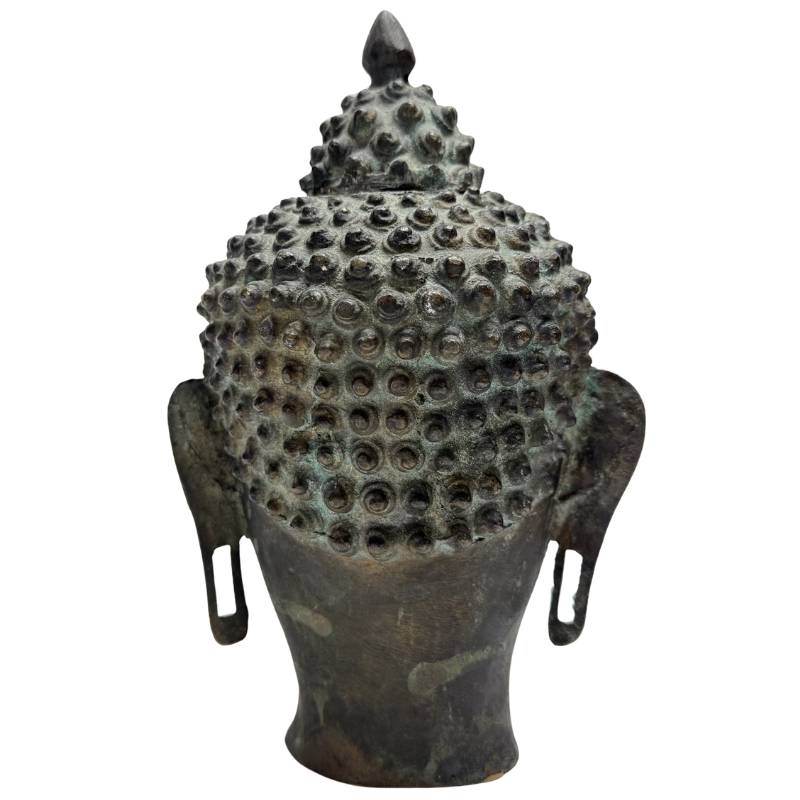 Himalayan Buddha head bronze old wear patina spiritual art