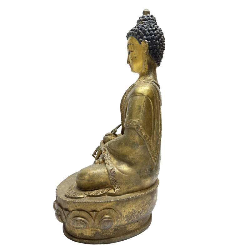 Fire-gilded bronze Physician Buddha as a devotional statue from the Himalayas