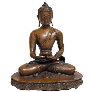Bouddha himalayen en bronze en posture de méditation avec patra – XVIIe siècle