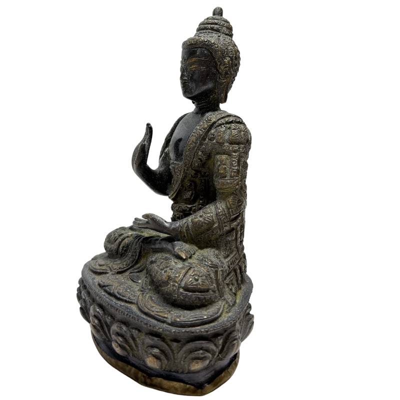 Himalayan bronze Buddha set on lotus base with original gilding