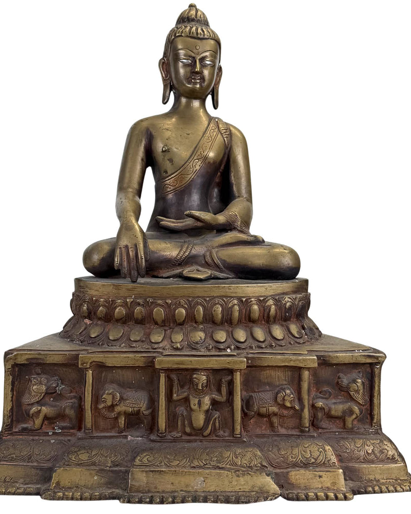 Bouddha himalayen en bronze aux yeux d'argent, digne d'un musée – XVIe-XVIIe siècle – 49,5 cm - Statue de Bouddha Nepalaise