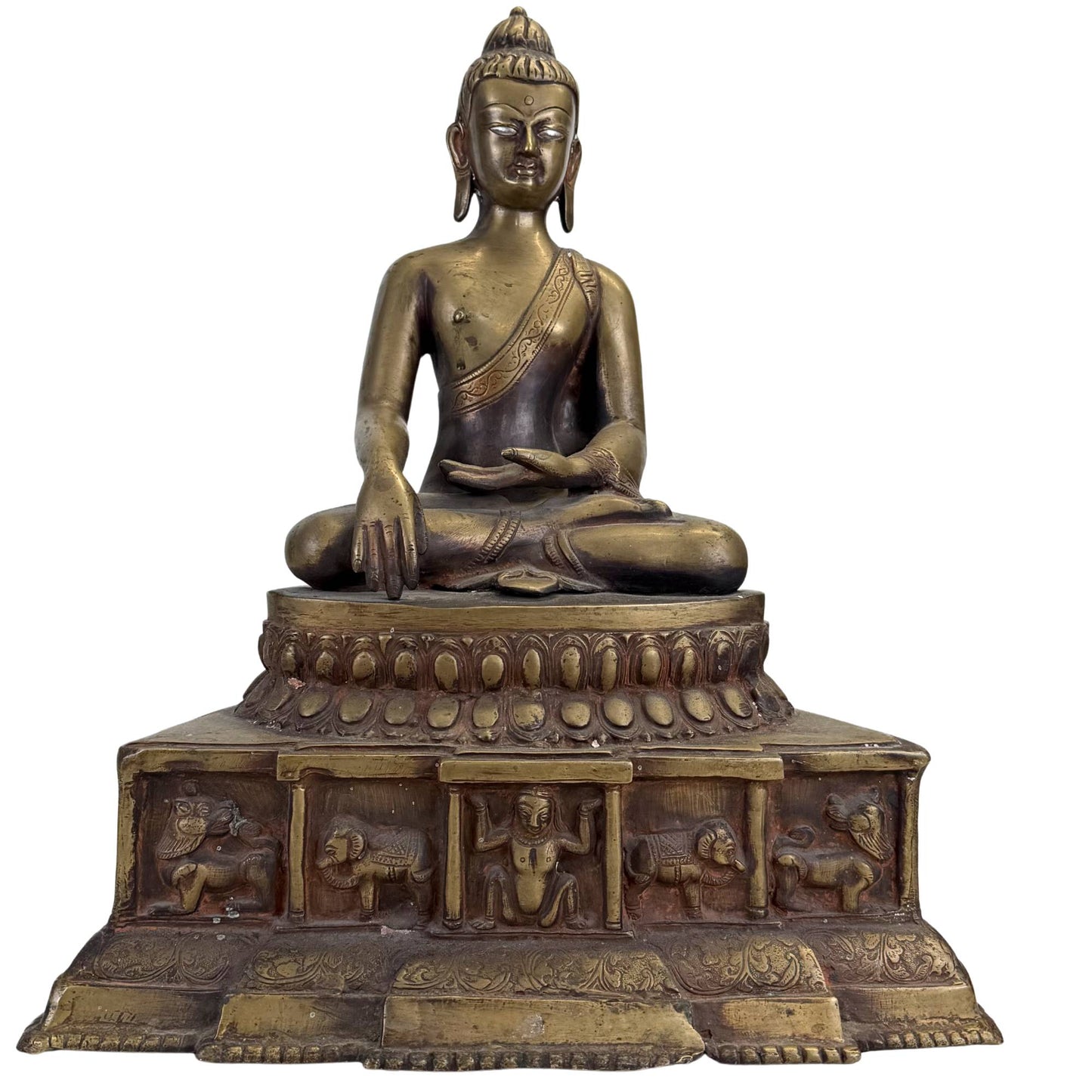 Antique Himalayan bronze Buddha with silver-inlaid eyes from the West Tibetan Mustang tradition
