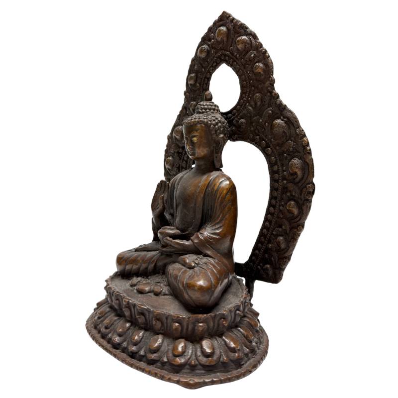 Himalayan bronze Buddha set on lotus base with Dhyana mudra and old patina