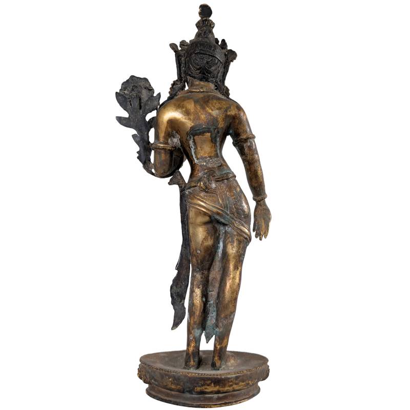 Himalayan Tara statue, fire-gilded bronze, rare collector's item with utpala lotus varada mudra