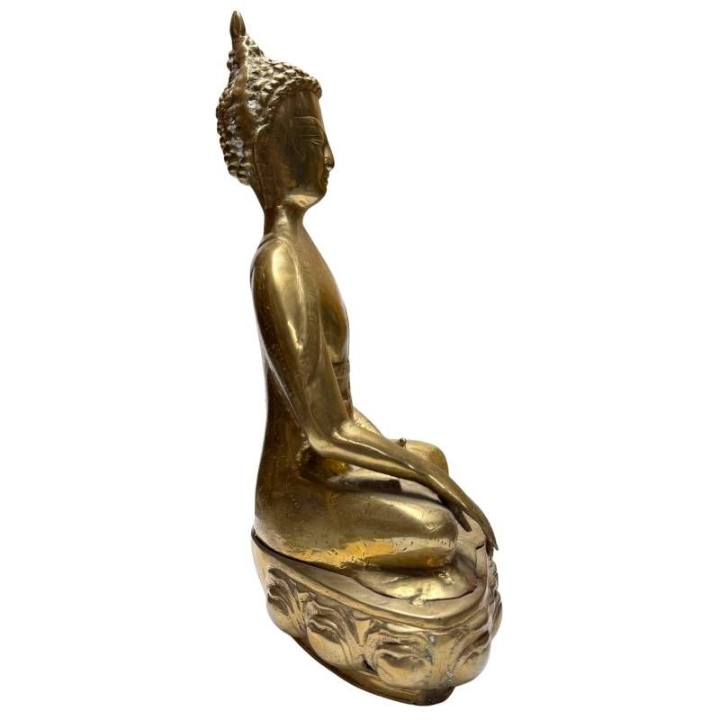 Antique Himalayan Buddha statue of fire-gilded bronze