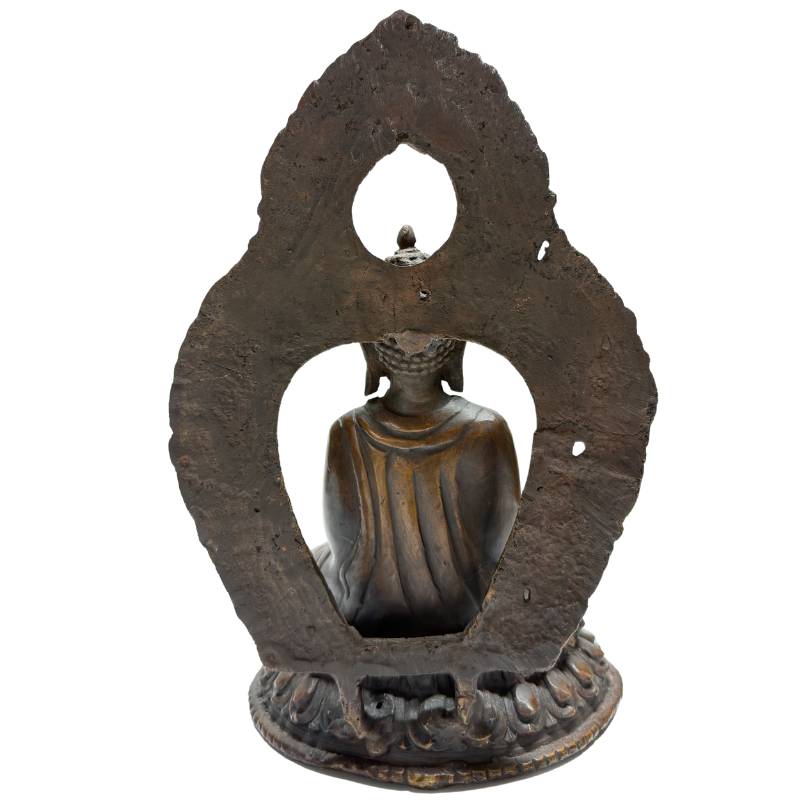 Himalayan meditation Buddha set in bronze with Dhyana Mudra and ritual aura