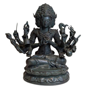 Lot 079 : Statue en bronze indonésienne de Brahma à quatre têtes et quatorze bras