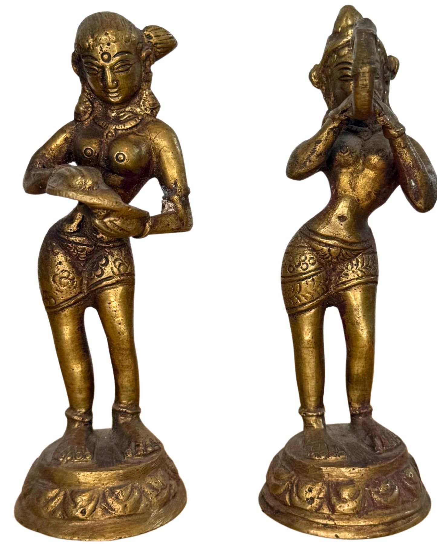 Hindu bronze altar statues pair with gilding ritual figures set