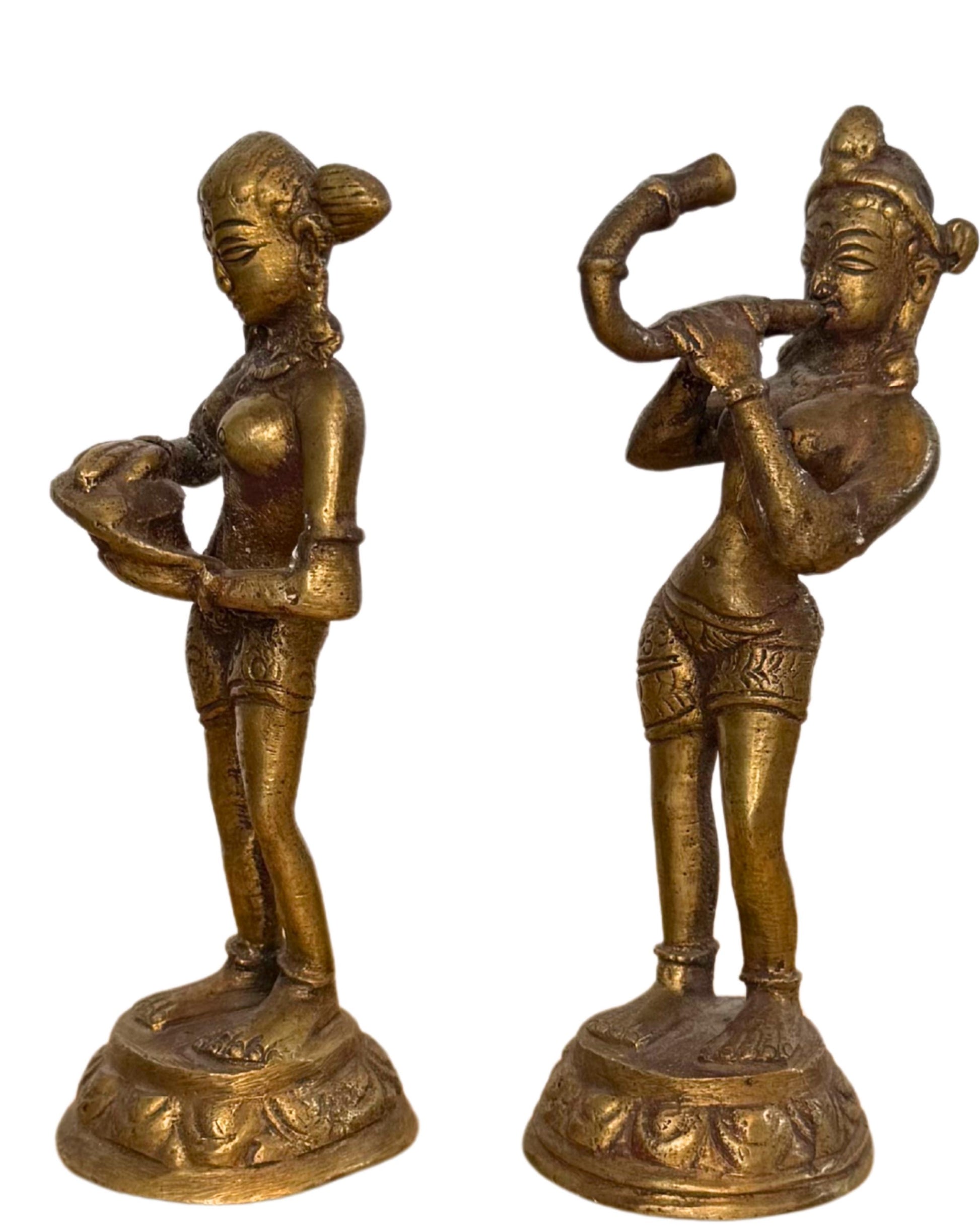 Hindu bronze dancer figures set, decorative and graceful