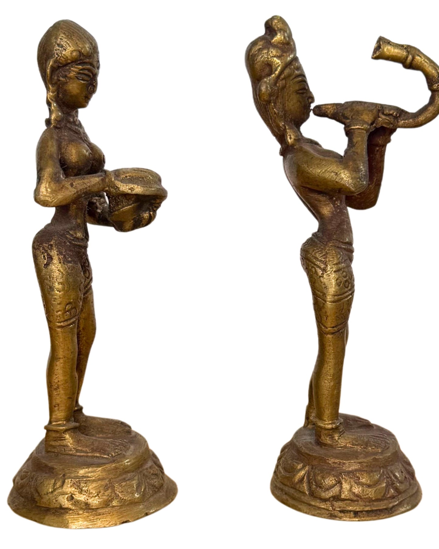 Hindu ritual figures, bronze pair with gilded finish
