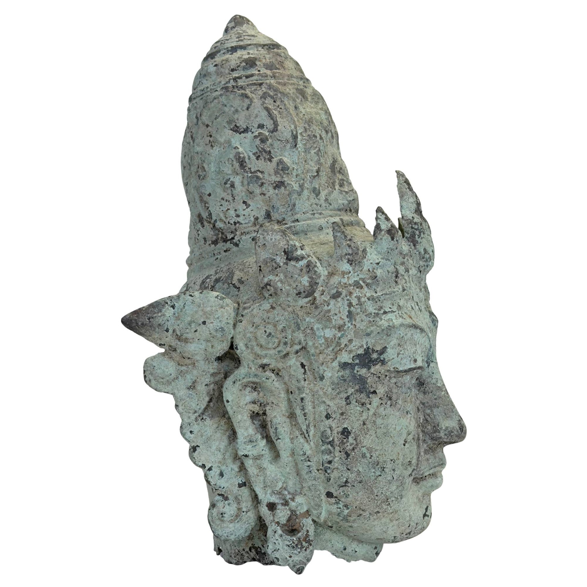 Bronze head of a Hindu deity, presumably Vishnu, from Java