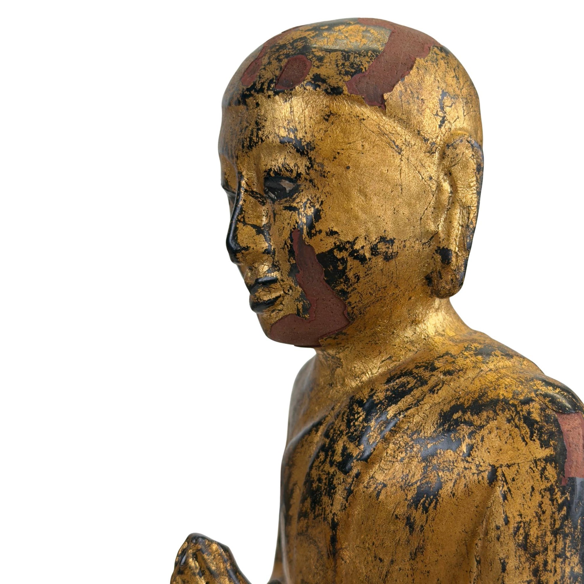 Historic 19th-century monk from Burma carved from solid teak