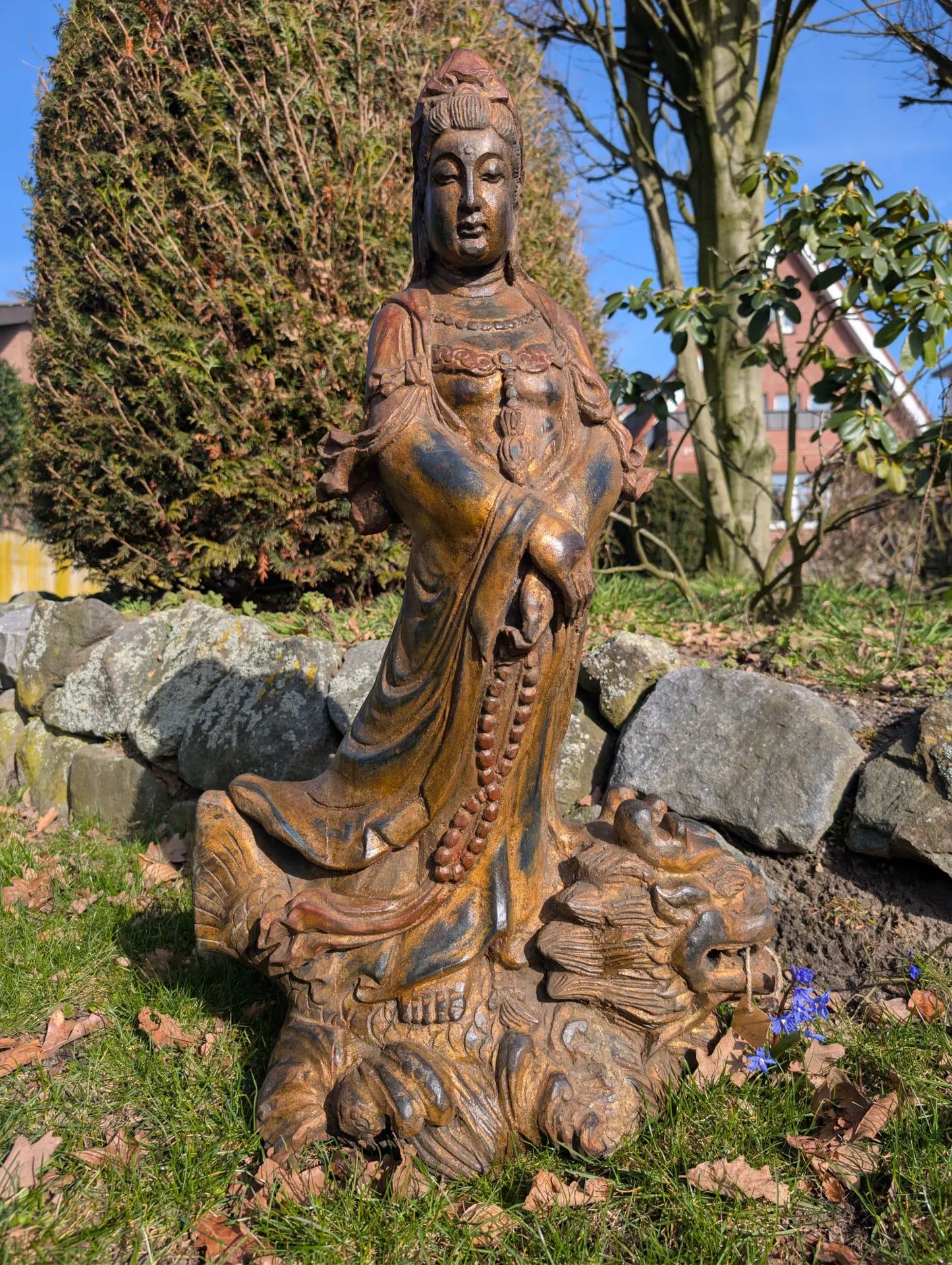 Historic woodcarving Kwanyin dragon 7.6kg investment piece