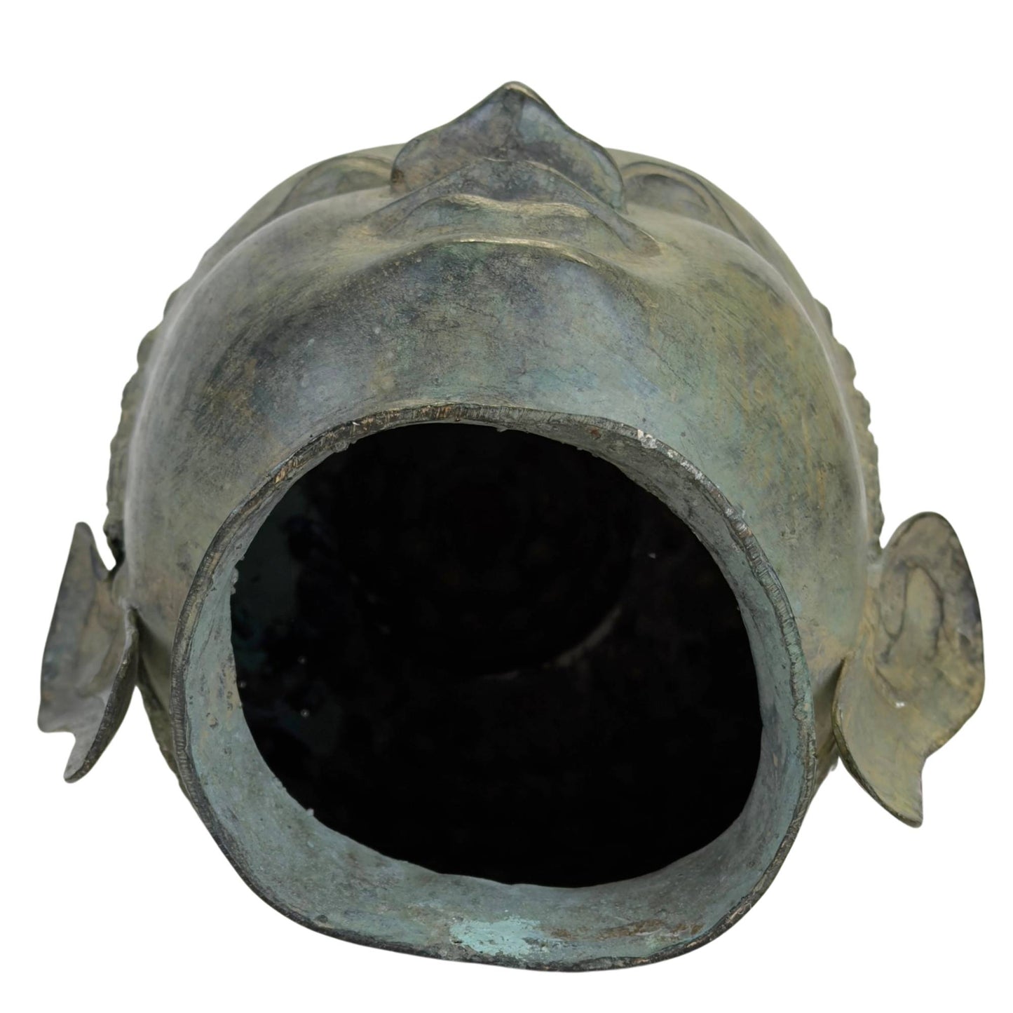 Bottom of hollow cast bronze Buddha head manufactured using the lost-wax casting technique