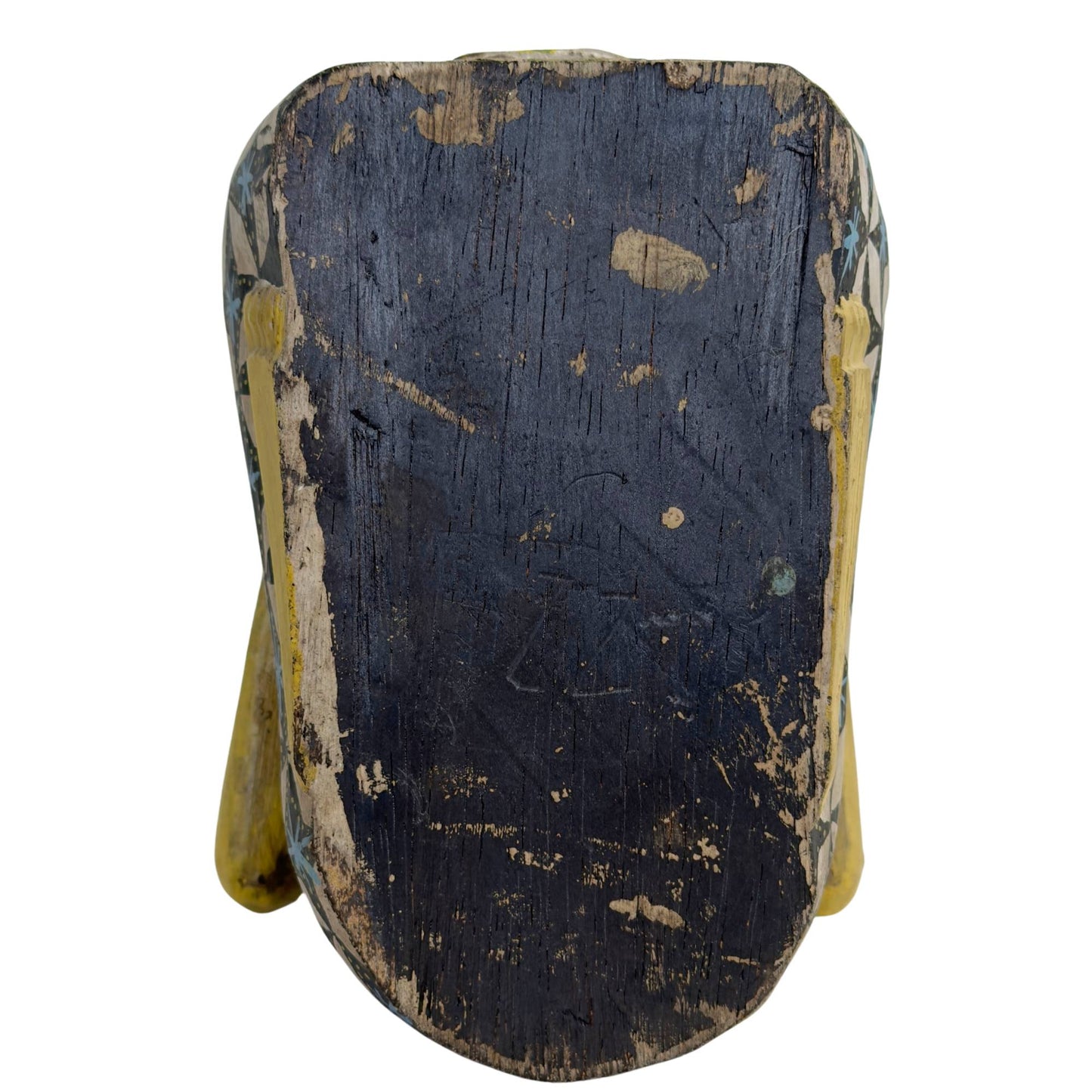 Hand-painted wooden sculptures with metal filigree and rhinestone details.