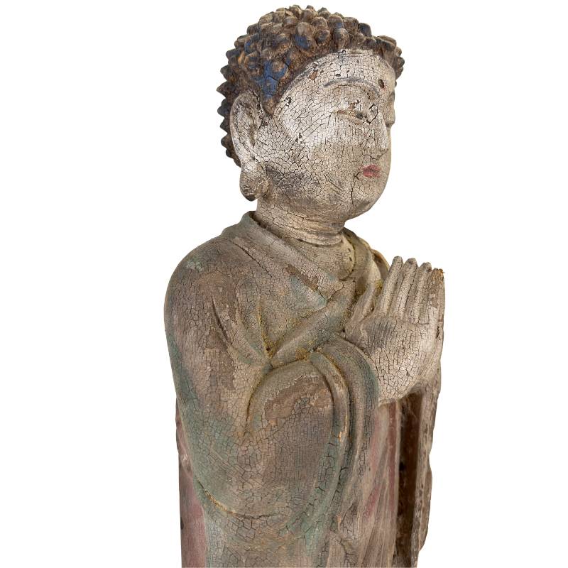 Antique wooden Buddha statue from China with lotus base